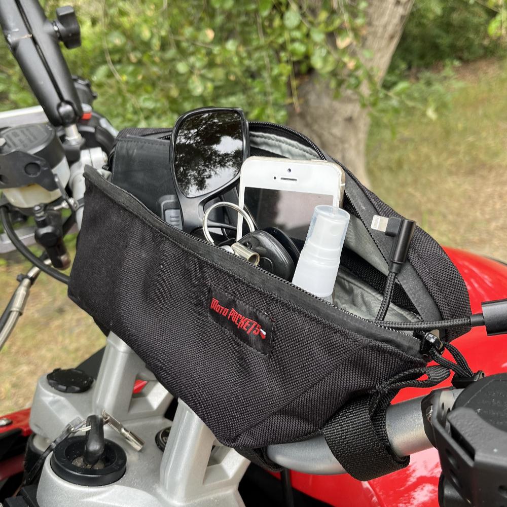 Adventure Motorcycle Handlebar Bag mounted on BMW GS