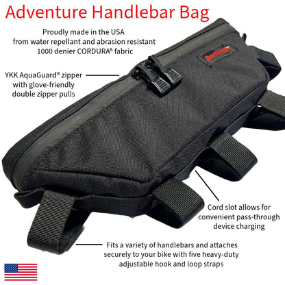 Moto Pockets Adventure Motorcycle Handlebar Bag features.