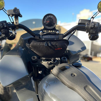 Moto Pockets T-Bar Bag on a Harley Davidson with Thrashin Supply Bars