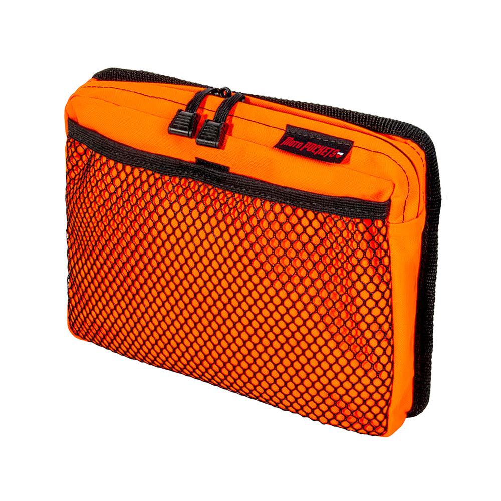 Moto Pockets motorcycle top box bag in Hi-Viz orange.