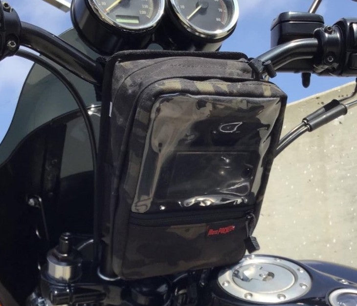 Moto Pockets Utility T-Bar Handlebar Bag on a Harley Davidson.